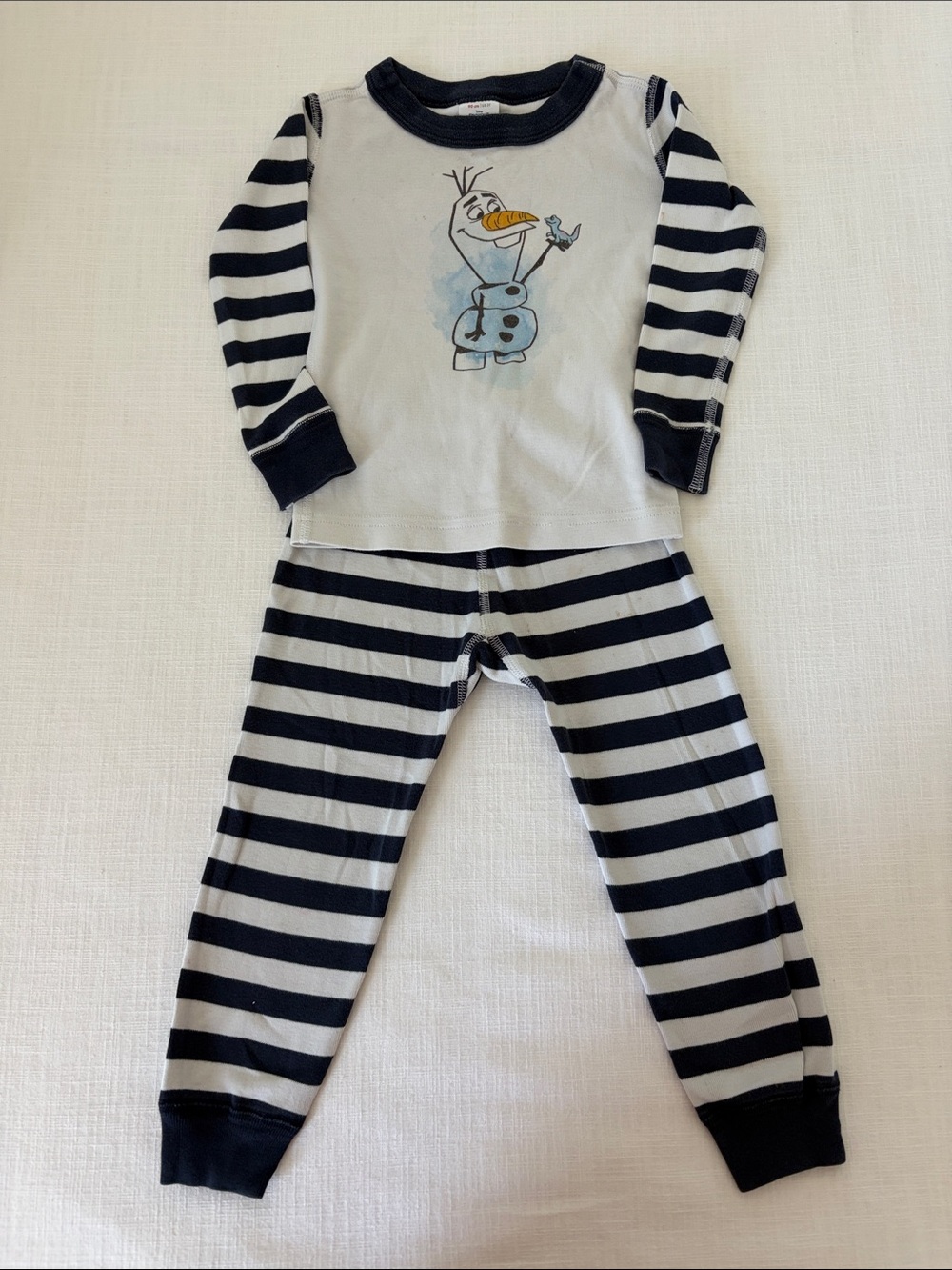 Hanna Andersson Navy and White Stripe Olaf Pajama Set 90cm / 3T